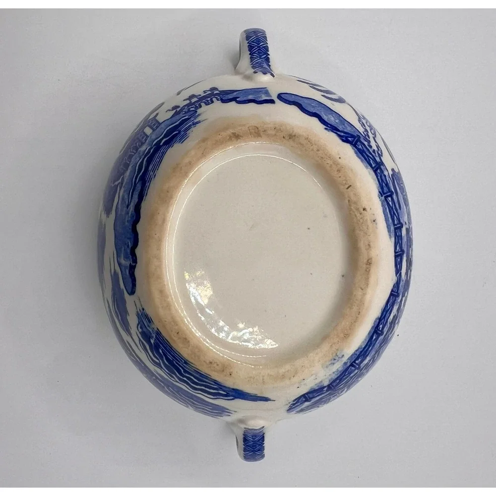 Unbranded Blue Willow Sugar Bowl OS Blue Excellent Lidded Chinoiserie Ceramic